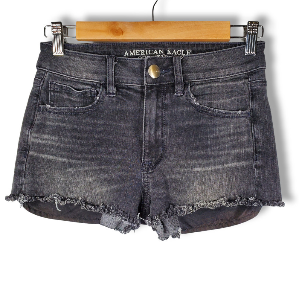 American Eagle Outfitters High Rise Shortie Shorts Faded Black Size 2